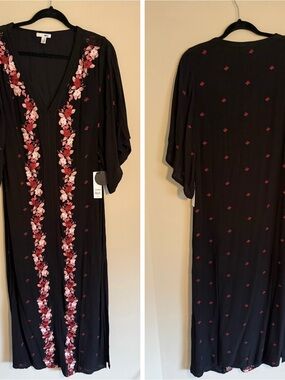 Lulu's Black Embroidered Maxi Dress with Pink Floral Trim